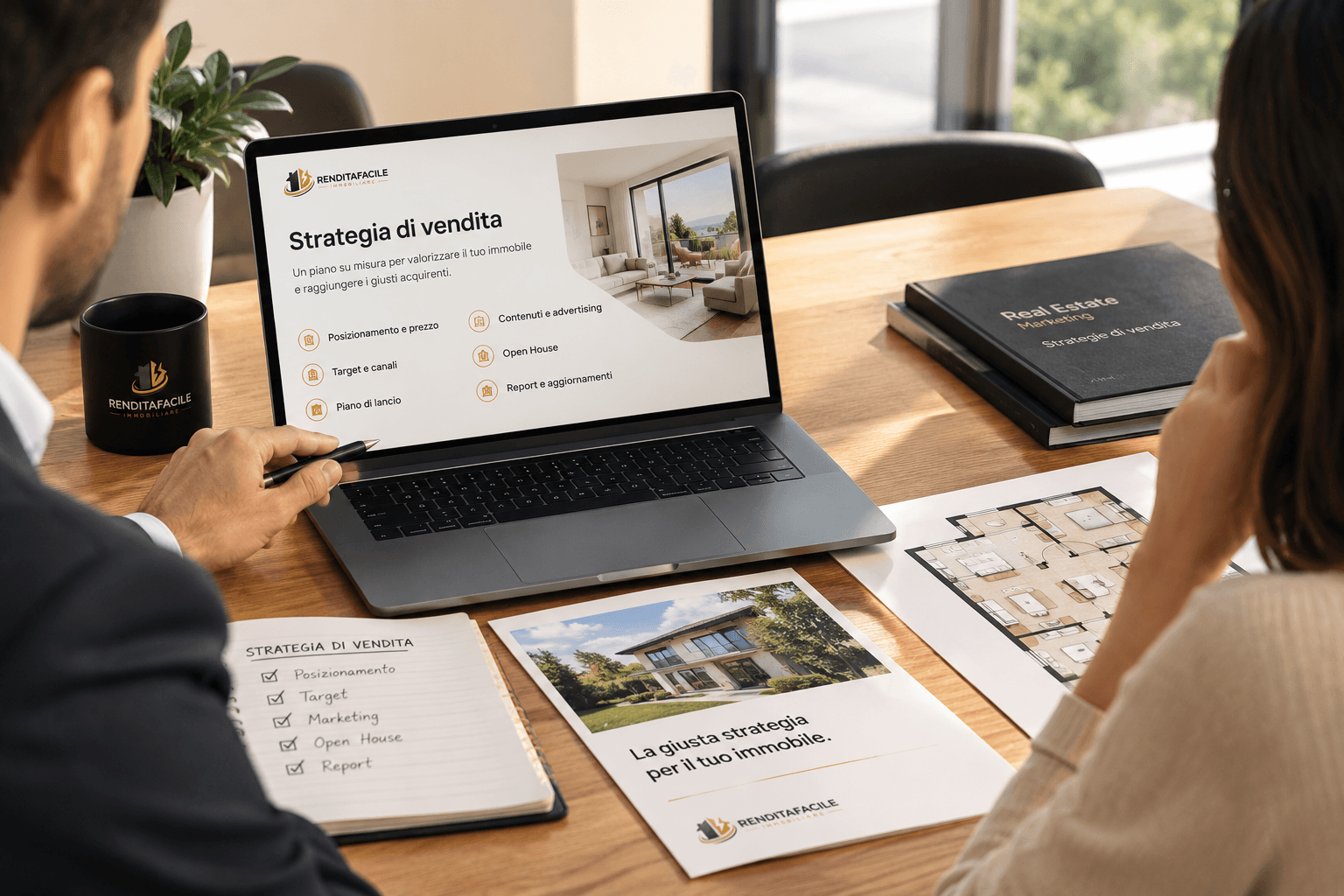 Definizione della strategia di vendita immobiliare con analisi del posizionamento, del target e del piano di lancio