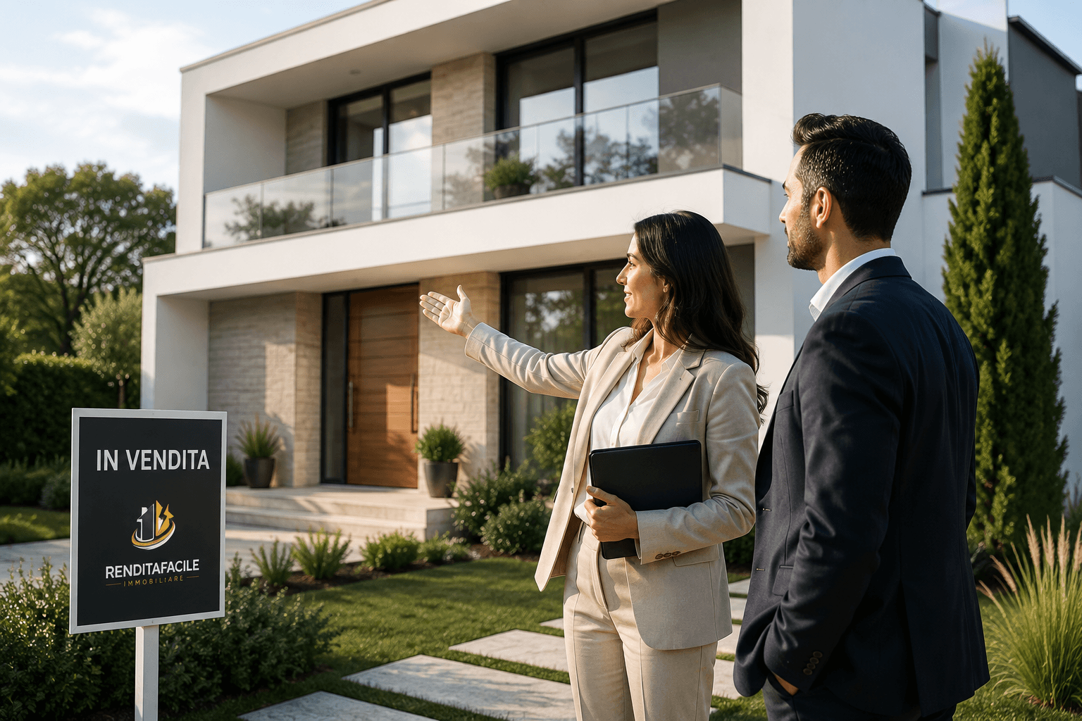 Consulente immobiliare presenta un immobile in vendita a un potenziale acquirente